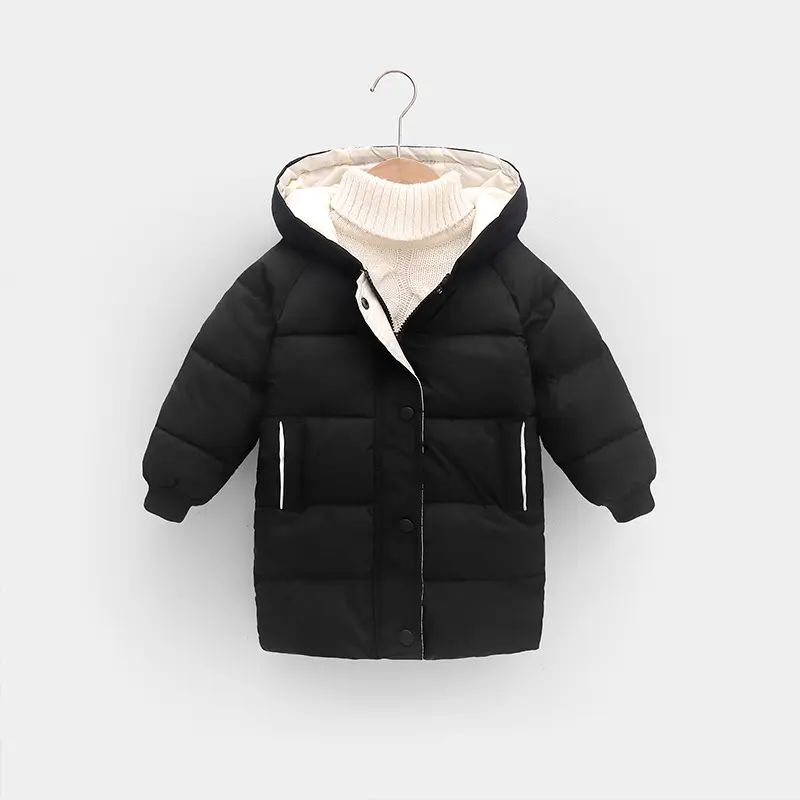 Autumn Winter Boys Down Jacket Girls Solid Colour Warm Hooded Long Coat Baby Thickened Comfortable Casual Clothes 2-10 Years Old