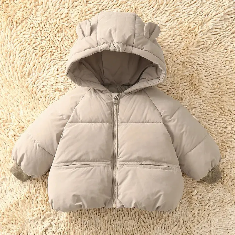 New Baby Coat Winter Thickened Down Jackets Girls Boys Plush Warm Outerwear Childrens Solid Hooded Cotton Parkas Snowsuit 12M-5Y