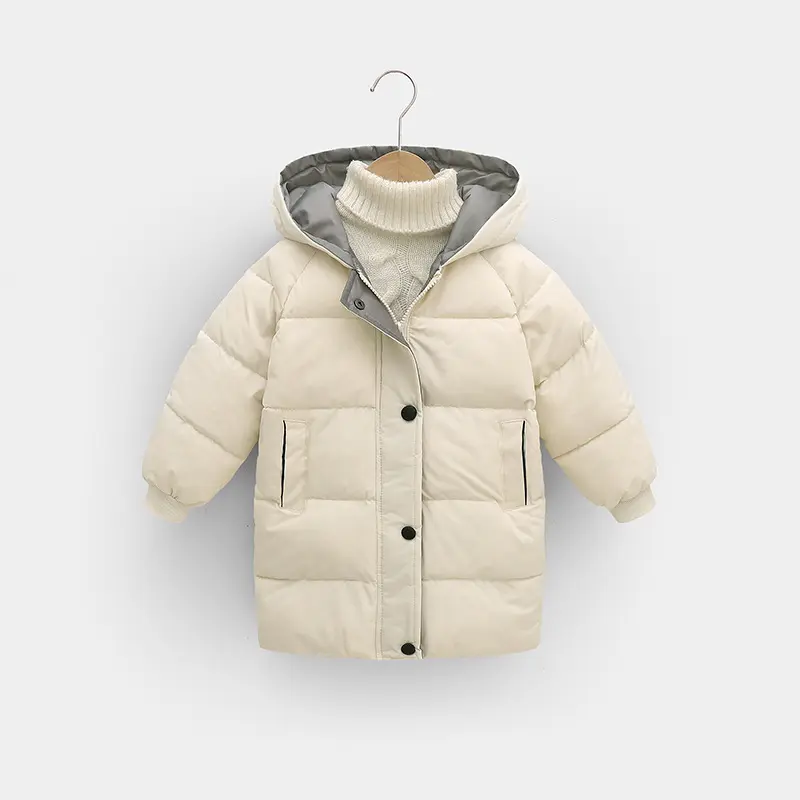Autumn Winter Boys Down Jacket Girls Solid Colour Warm Hooded Long Coat Baby Thickened Comfortable Casual Clothes 2-10 Years Old