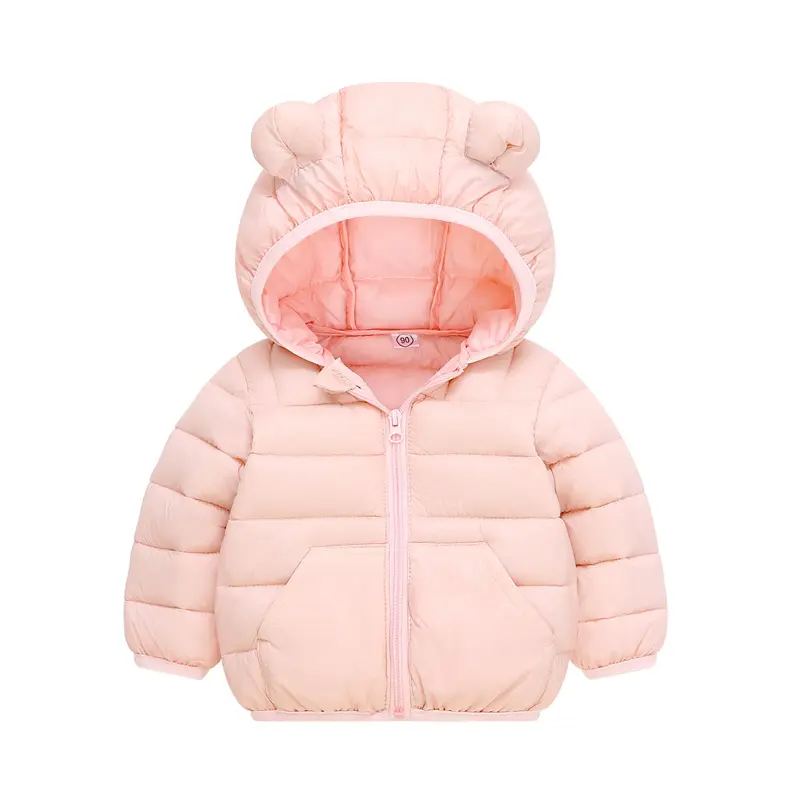2024 Kid's Solid Color Jacket Boys Hooded Zipper Down Cotton Coat Autumn Winter New Girls Thickened Casual Cute Outerwear 2-6Y