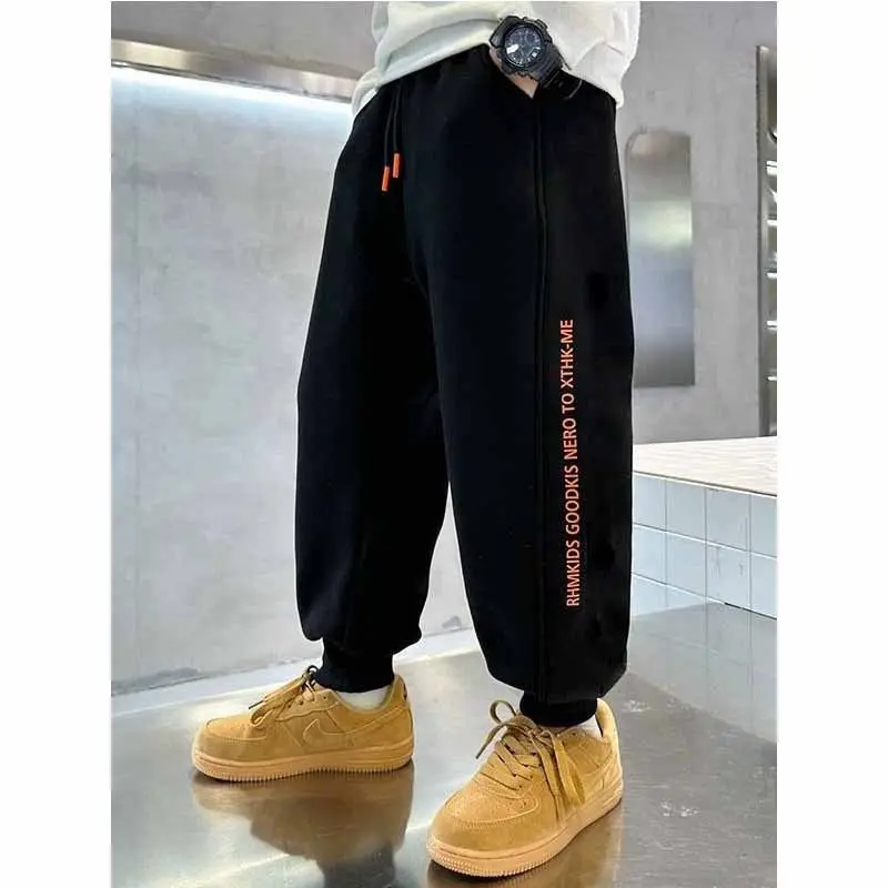 Boys Plus Velvet Pants Kids Thick Trousers Winter Warm Padded Sweatpants New Children's Fashion Casual Bottoms 5-14 Years