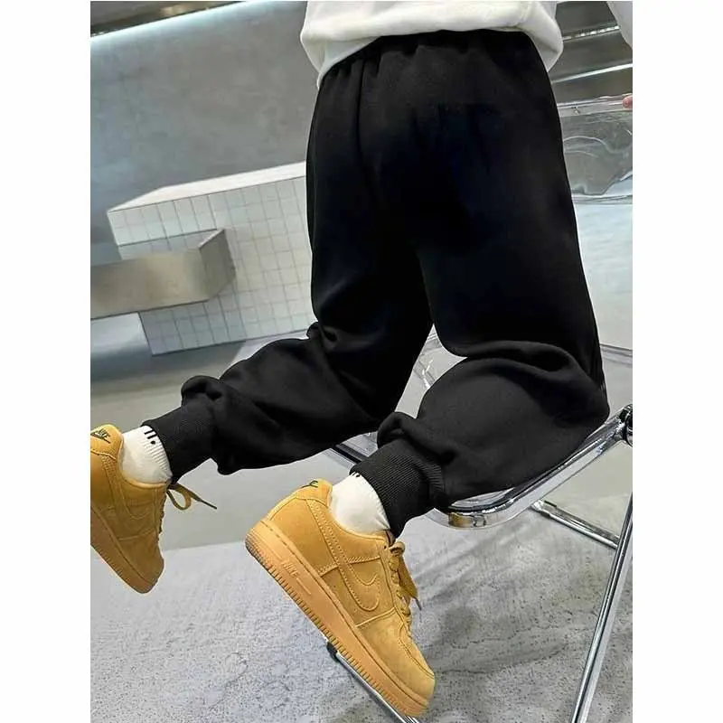 Boys Plus Velvet Pants Kids Thick Trousers Winter Warm Padded Sweatpants New Children's Fashion Casual Bottoms 5-14 Years