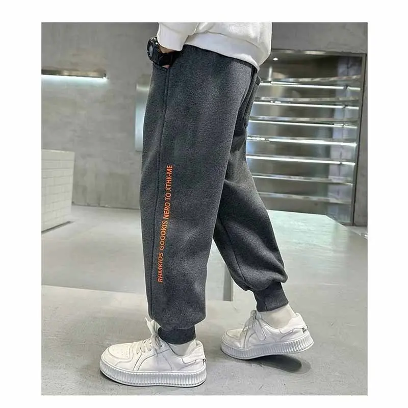 Boys Plus Velvet Pants Kids Thick Trousers Winter Warm Padded Sweatpants New Children's Fashion Casual Bottoms 5-14 Years