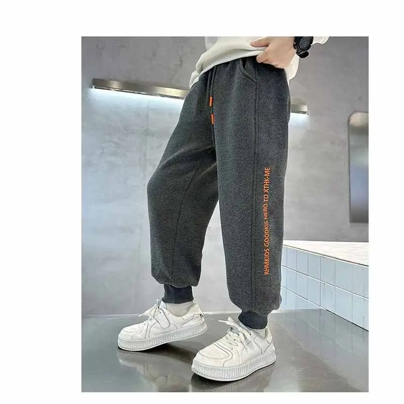 Boys Plus Velvet Pants Kids Thick Trousers Winter Warm Padded Sweatpants New Children's Fashion Casual Bottoms 5-14 Years