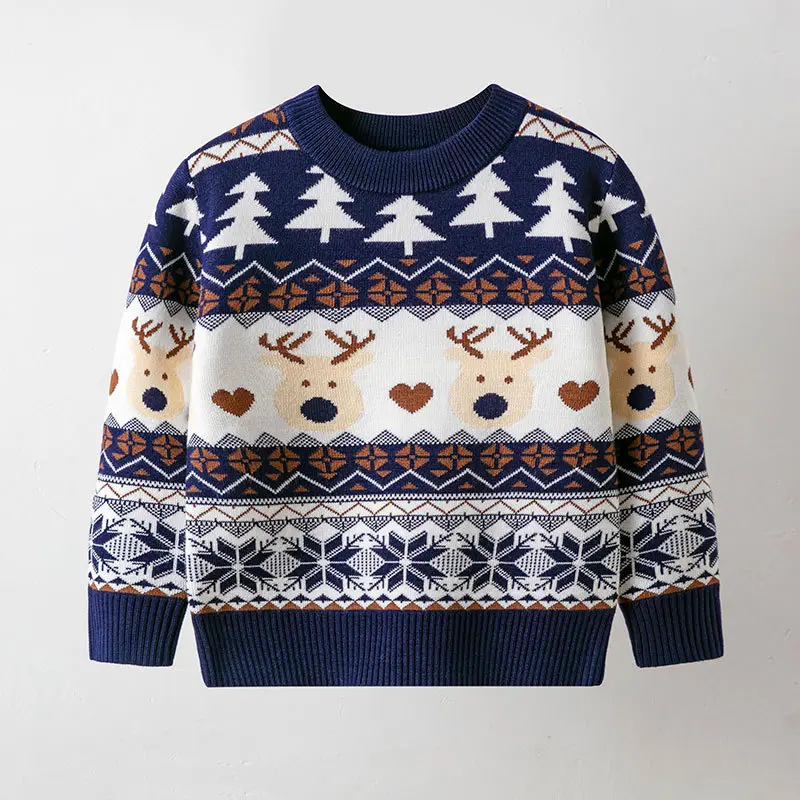 Boys Christmas Sweater Children Warm Pullover Girls Cartoon Knitted Autumn Winter Cotton Jumper New Kid Round Neck Casual Clothe
