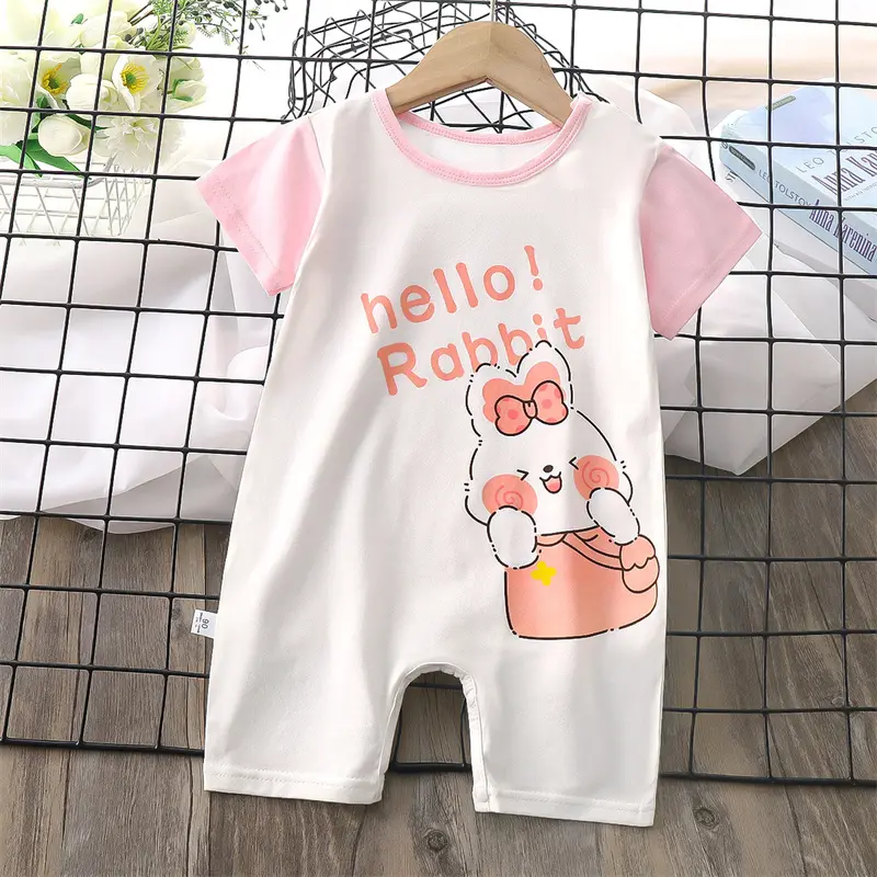 Infant Crawling Clothes Baby Cartoon Onesie Boys Short-Sleeved Fashion Jumpsuit Girls Cute Romper Summer New Thin Cotton Costume