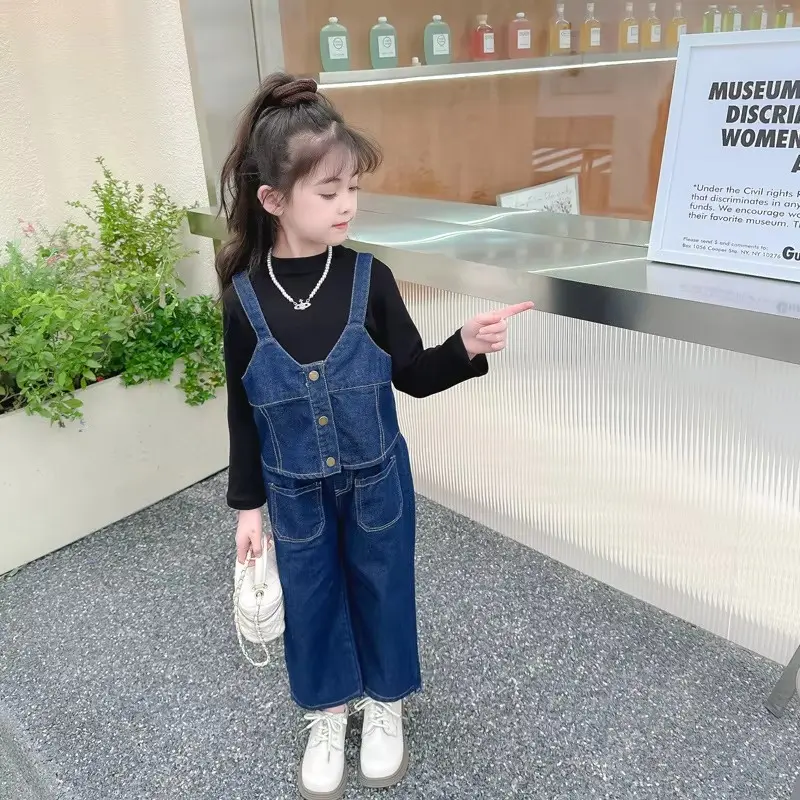 Baby Girls Sets Kids Denim Strappy Suit Spring Fashion Tops Pants 3 Piece Autumn New Casual Outfit Children's Sweet Clothes