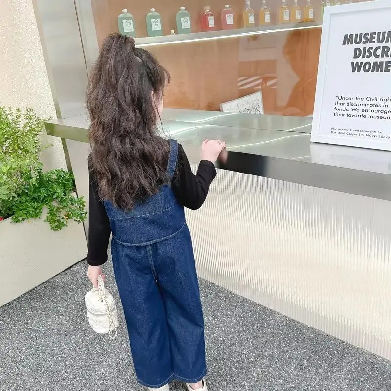 Girls Denim Strappy Sets Baby Fashion Casual Suit Spring Autumn New Children's Long-Sleeved Sweet Three-Piece 12M-4 Years Old