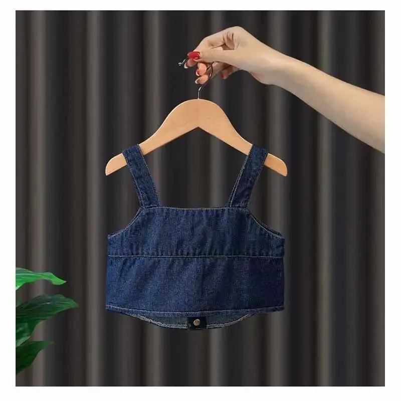 Baby Girls Sets Kids Denim Strappy Suit Spring Fashion Tops Pants 3 Piece Autumn New Casual Outfit Children's Sweet Clothes