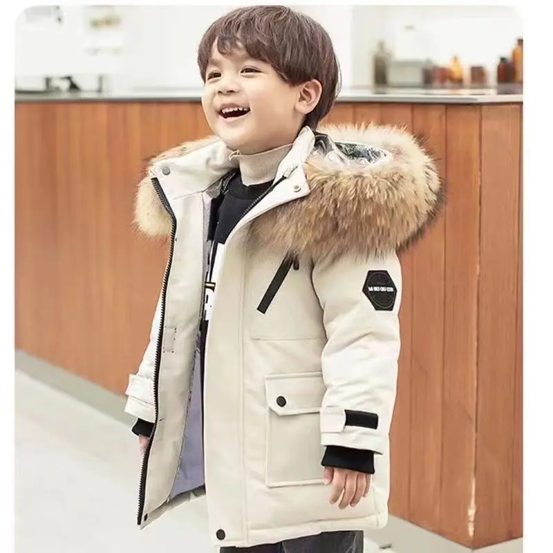 Boys Thickened Coat Thicken Winter Warm Jackets Children's Hooded Cotton Outerwear New Teenagers Large Fur Collar Clothing