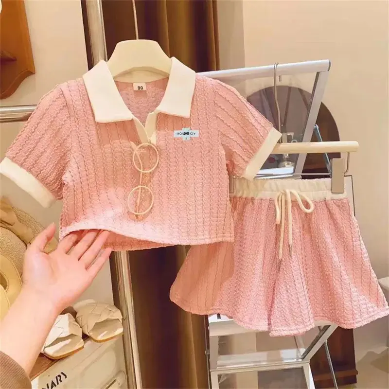 Girls Clothes Sets Baby Cute Sweet Suit Kids Casual Short Sleeve Top Pant 2Pcs Summer New Children Sweet Fashion Outfit  2-10Y