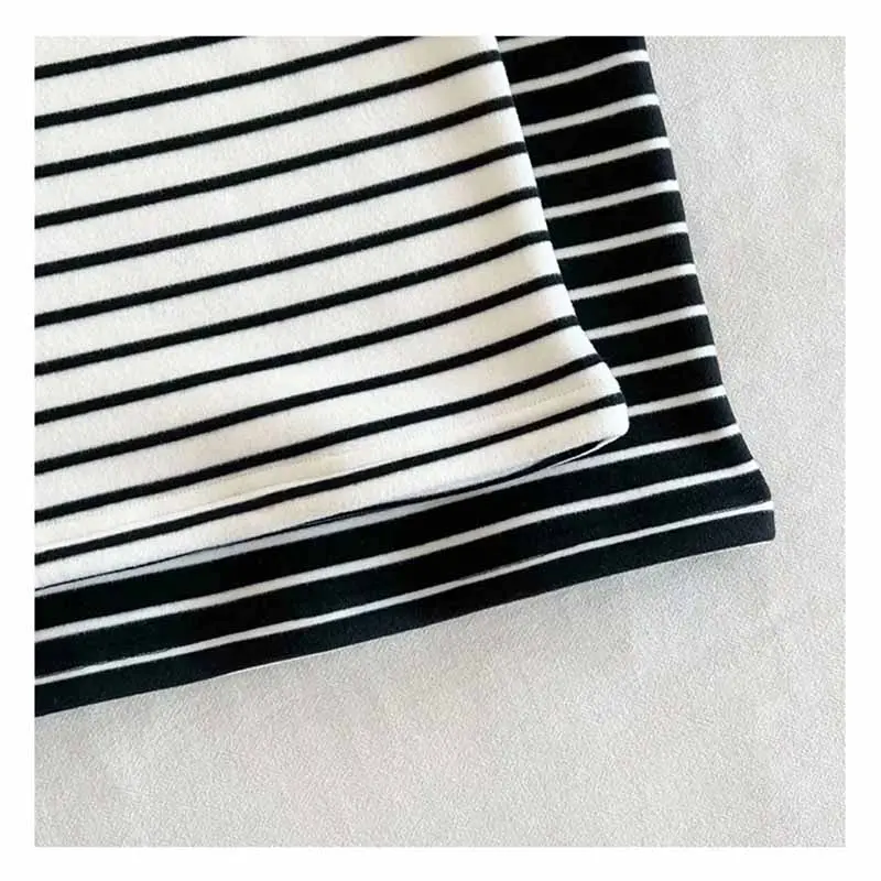2024 Girls Baby Striped Bottom Shirt Children's Padded Warm Tops Autumn Winter New Boys High Neck Letter Sweater 12M-12 Years