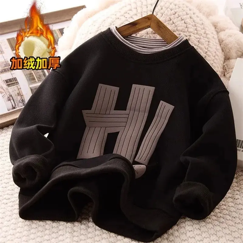 Winter Fleece Sweatshirt Boys Padded Coat Children Plus Velvet Outerwear New Teen Tops Autumn Warm Casual Clothes 5-14 Years Old