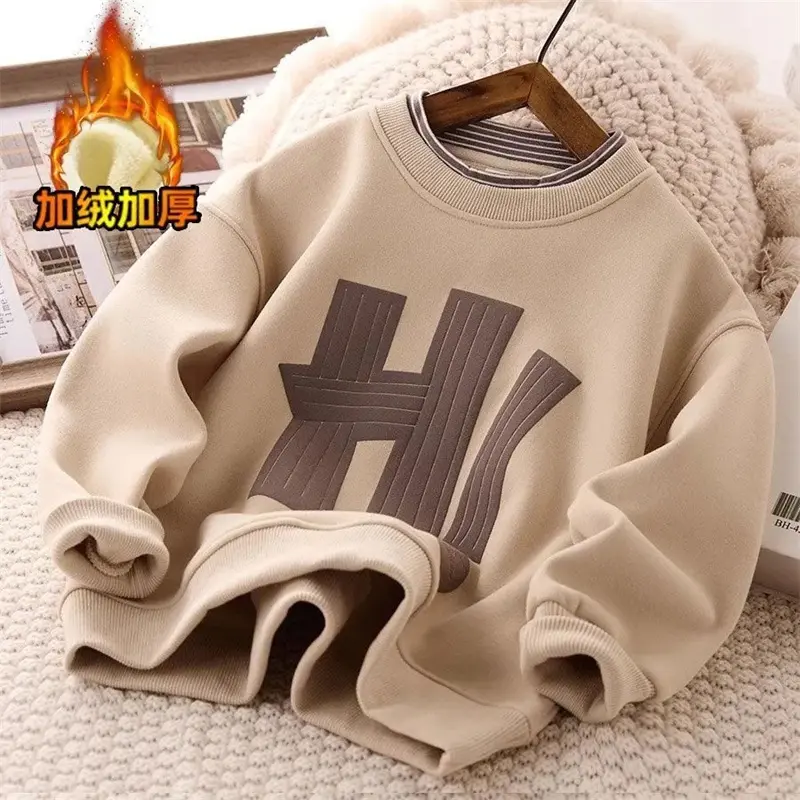 Winter Fleece Sweatshirt Boys Padded Coat Children Plus Velvet Outerwear New Teen Tops Autumn Warm Casual Clothes 5-14 Years Old