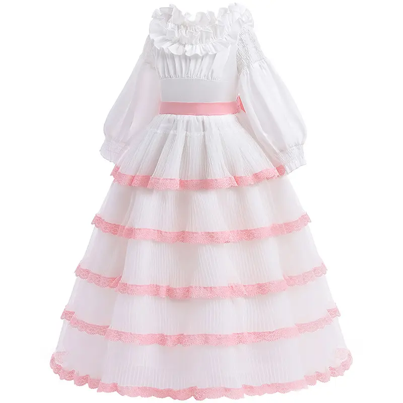 Girls Casual Dresses Children's Bow Princess Dress Summer Sweet Cute Frock Kids Long Sleeve Cake Costume Baby Party Mesh Skirts