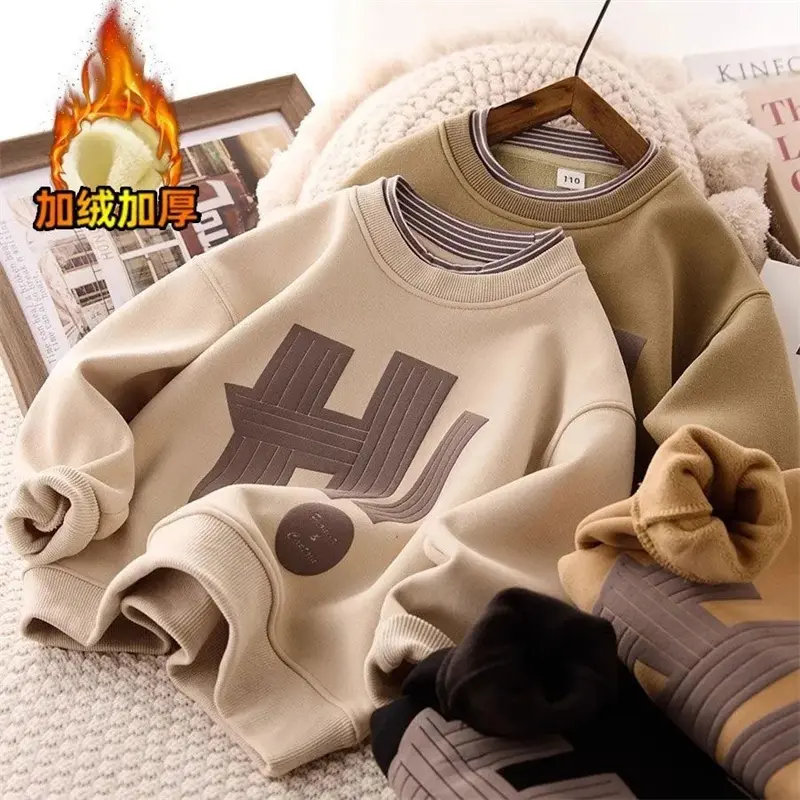 Teenagers Fleece Sweatshirt Winter Padded Coat Children Outerwear Boys Tops Autumn Warm Casual Clothes 5-14 Years Old