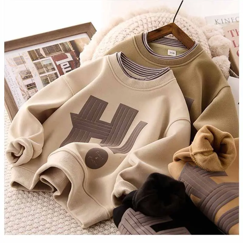 Teenagers Fleece Sweatshirt Winter Padded Coat Children Outerwear Boys Tops Autumn Warm Casual Clothes 5-14 Years Old