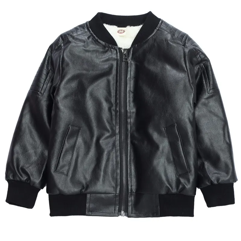 2-14 Years Boys Winter Plus Velvet Thicken PU Jackets Fashion Kids Clothing New Children's Warm Zipper Plush Leather Coats