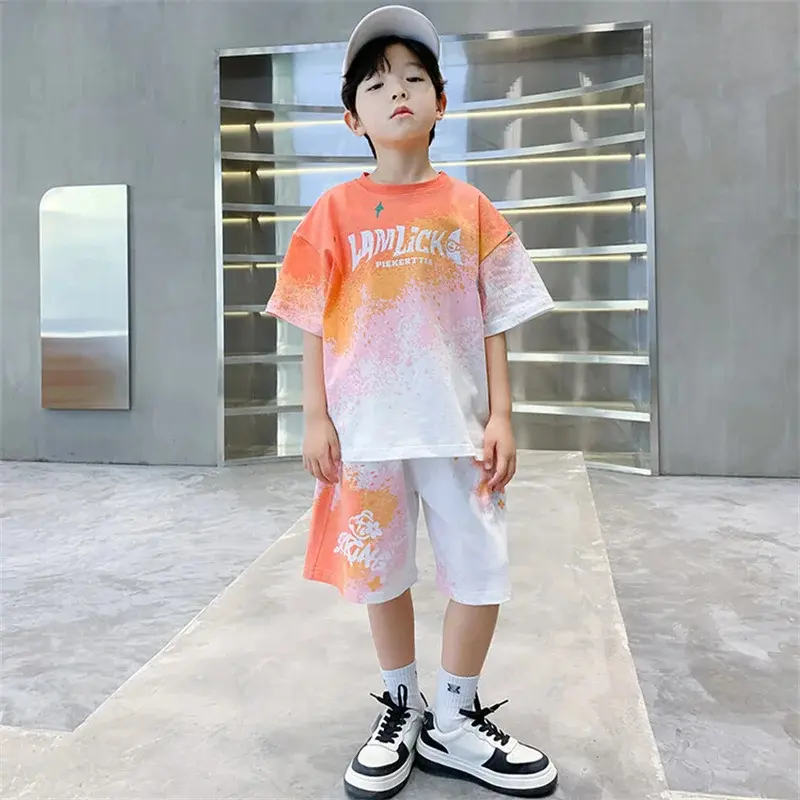 Boys Clothes Sets Summer Short-Sleeved Sports Suit New Children's Gradient Fashion Basketball Uniform T-Shirt Shorts 2 Pieces