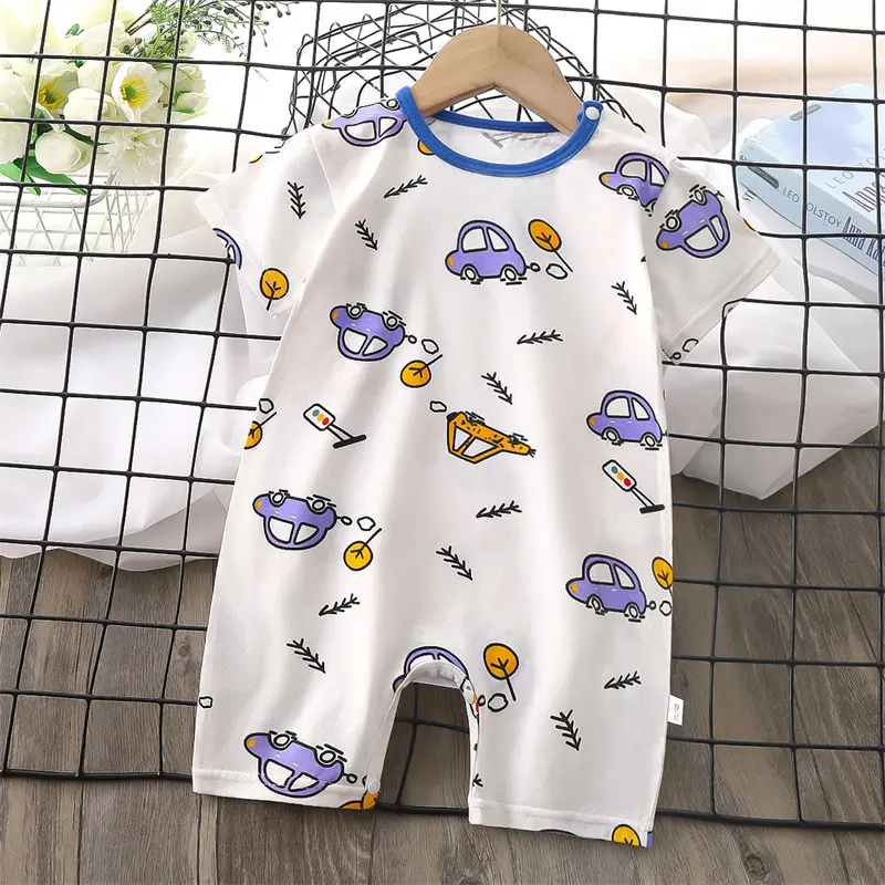 New Infant Jumpsuit Girls Cartoon Crawling Clothes Boys Summer Thin Romper Baby Summer Short-Sleeved Casual Costume 0-2 Years