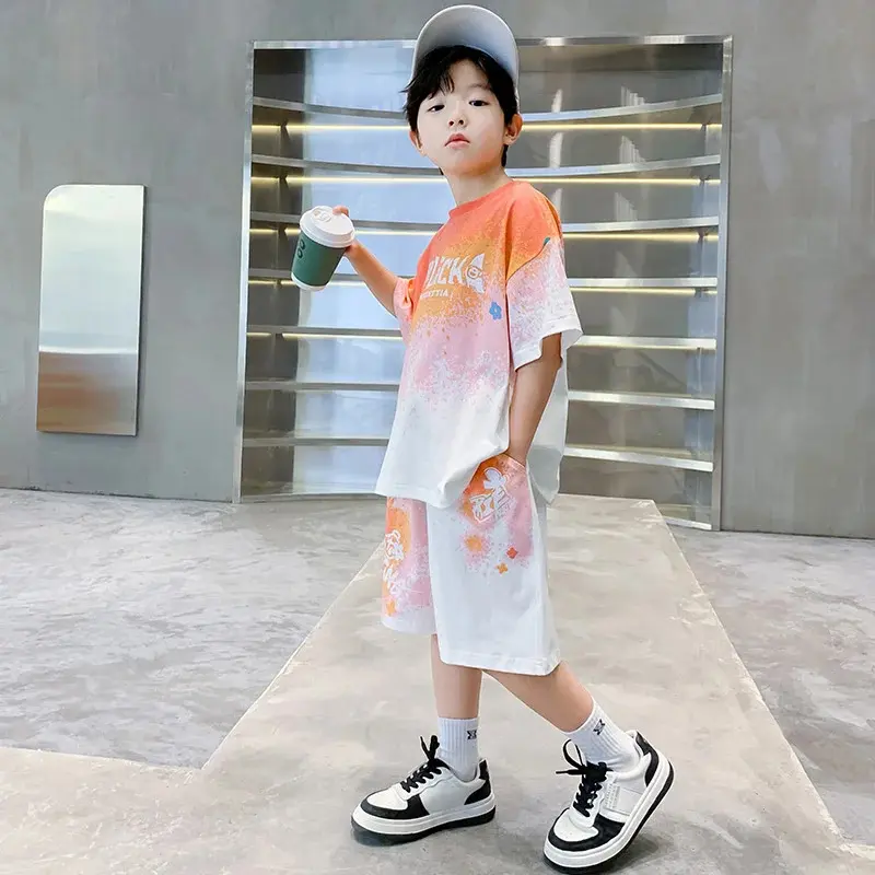 Boys Clothes Sets Summer Short-Sleeved Sports Suit New Children's Gradient Fashion Basketball Uniform T-Shirt Shorts 2 Pieces