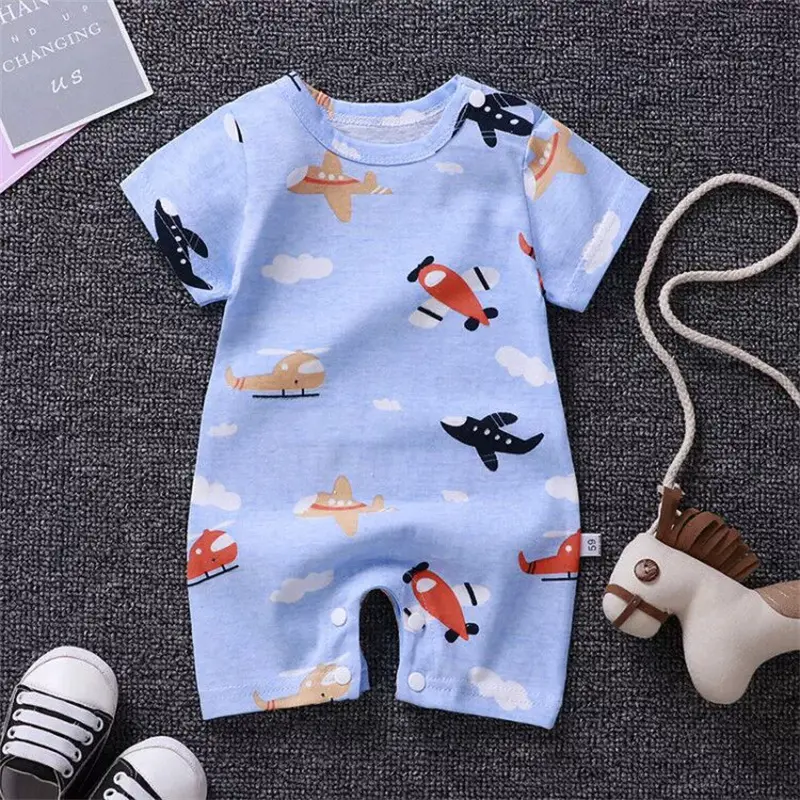 Baby Girls Crawling Clothes Boys Cartoon Pajamas Summer Children's Cotton Short-Sleeved Jumpsuits Newborn Thin Casual Romper