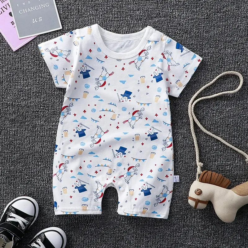 Baby Girls Crawling Clothes Boys Cartoon Pajamas Summer Children's Cotton Short-Sleeved Jumpsuits Newborn Thin Casual Romper