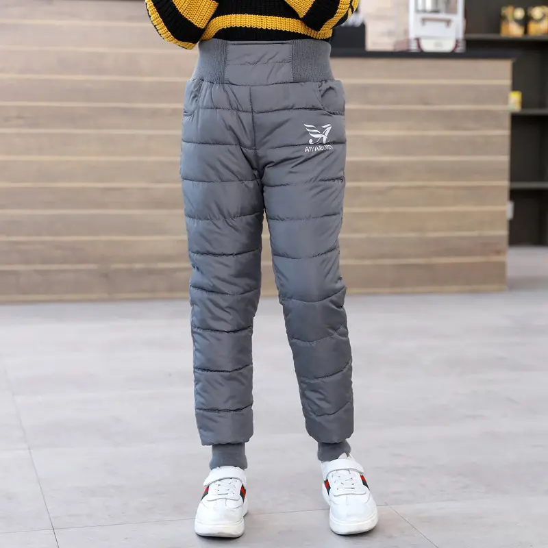 Boys Down Pants Girls Padded Cotton Trousers Children Thickened Straight Pants Winter Warm Casual Solid Sweatpants 3-12Y