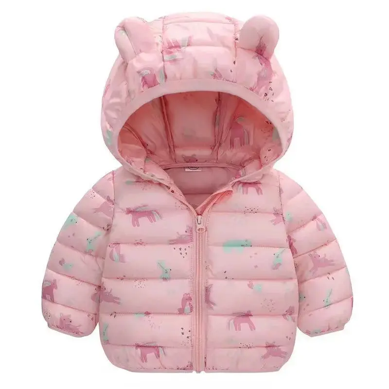 Boys Down Clothes Coats Baby Warm Hooded Down Jackets Girls Kids Cartoon Outerwear Children Fashion Overcoat Cute Top 1-5 Years