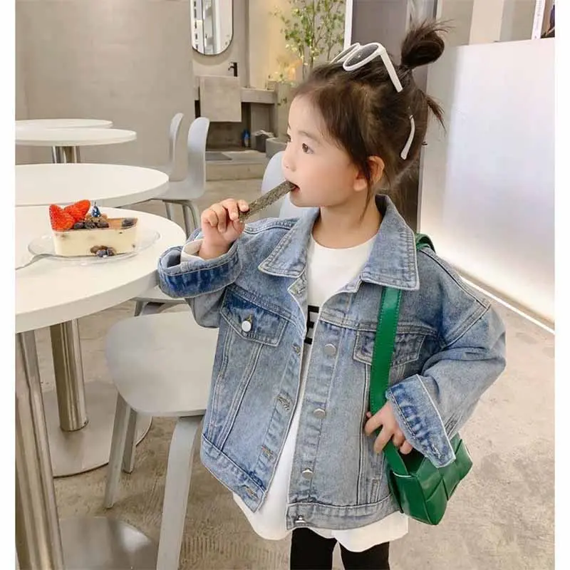2024 Girls Denim Coat Children's Fashion Casual Cute Jacket Spring Autumn New Children Loose Button Outerwear 2-10 Years Old