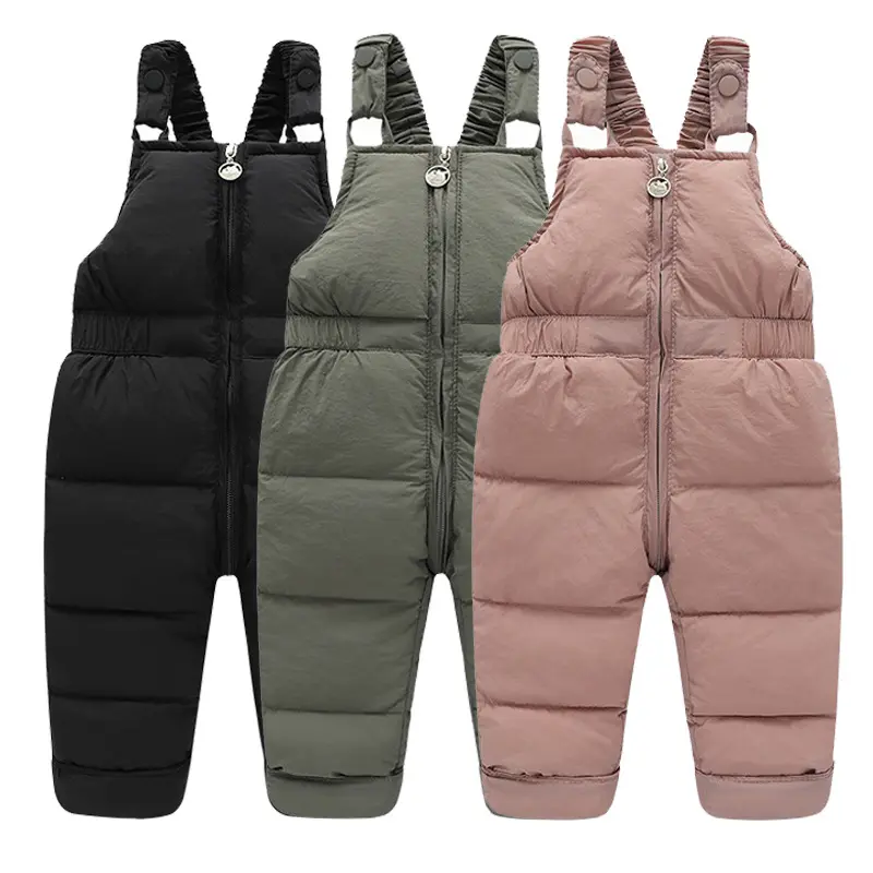 Winter Girls Warm Overalls Boys Thick Down Pants Children Cotton Filling Trousers New Toddler Baby Ski Jumpsuit 1-5 Years
