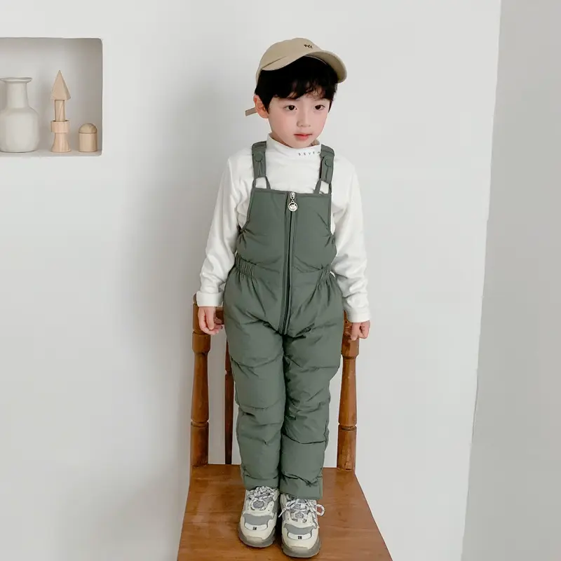 Winter Girls Warm Overalls Boys Thick Down Pants Children Cotton Filling Trousers New Toddler Baby Ski Jumpsuit 1-5 Years