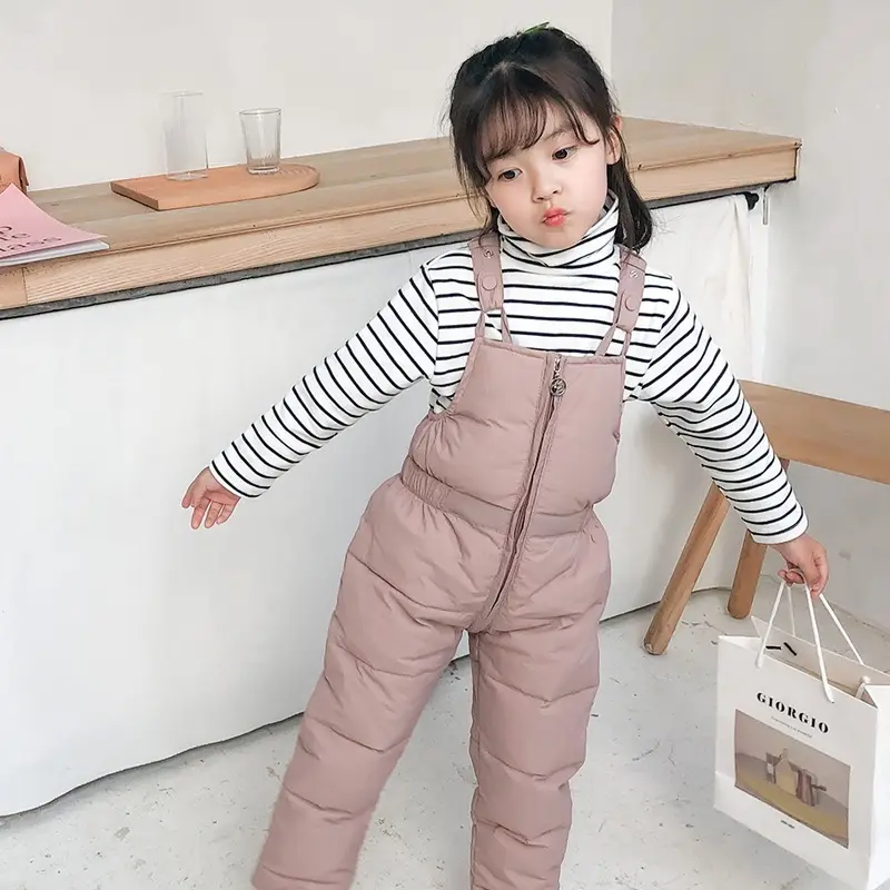 Winter Girls Warm Overalls Boys Thick Down Pants Children Cotton Filling Trousers New Toddler Baby Ski Jumpsuit 1-5 Years