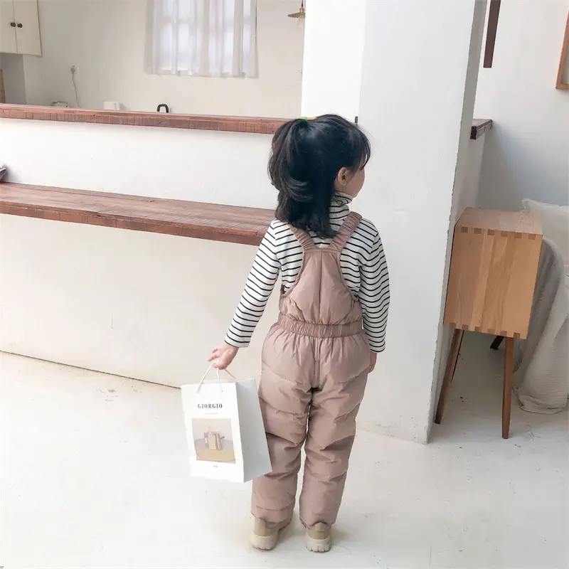 Winter Girls Warm Overalls Boys Thick Down Pants Children Cotton Filling Trousers New Toddler Baby Ski Jumpsuit 1-5 Years