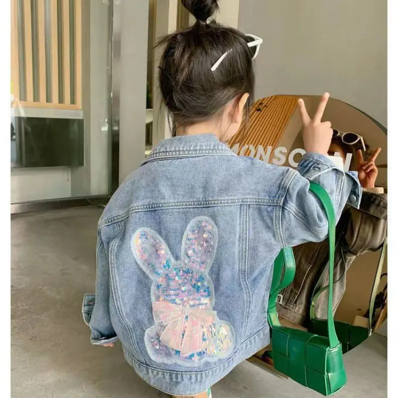 New Girls Denim Coat Children's Fashion Casual Cute Jacket Spring Autumn 2024 Children Loose Button Outerwear 2-10 Years Old