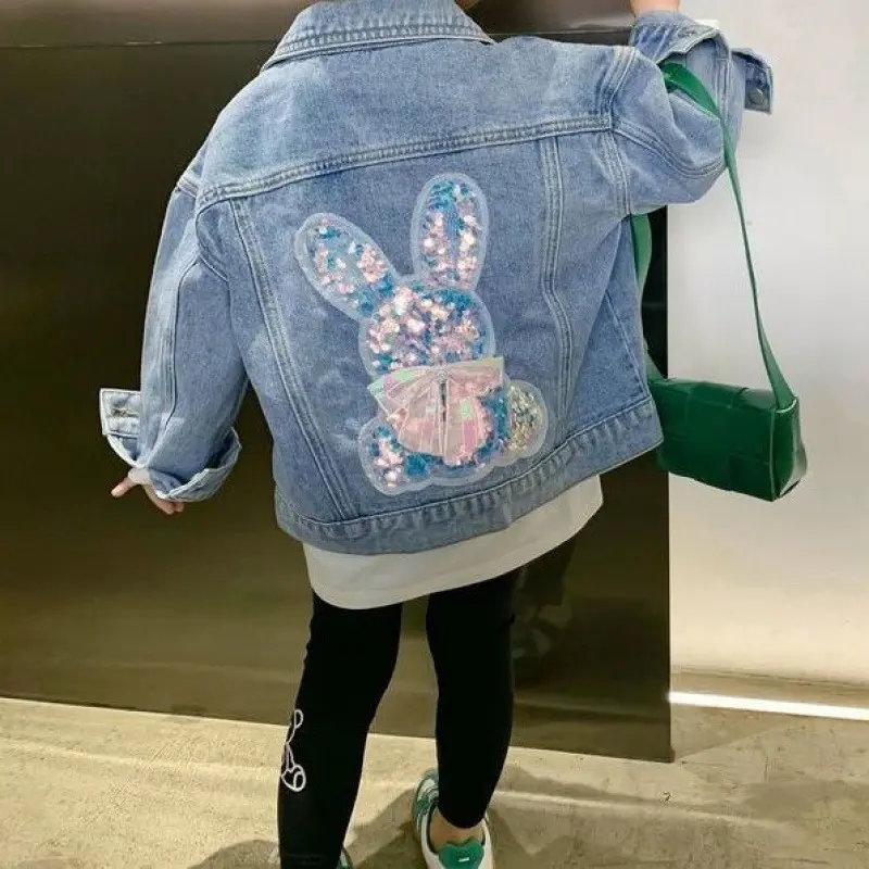 New Girls Denim Coat Children's Fashion Casual Cute Jacket Spring Autumn 2024 Children Loose Button Outerwear 2-10 Years Old
