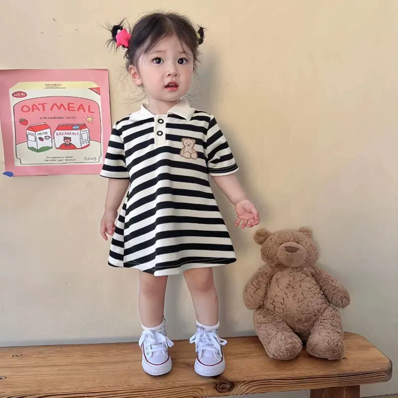 Girls Dresses Children Striped Dress Summer Kids Cartoon Cute Costume New Baby Sweet Casual A-Line Frock 2-10 Years Old