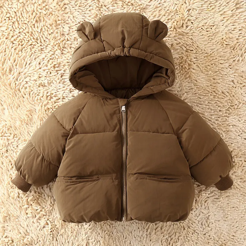 Winter Girls Coat Baby Thickened Down Jackets Boys Plush Warm Outerwear Childrens Solid Hooded Cotton Parkas Snowsuit 12M-5Y