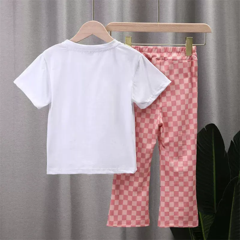 Girl's Summer Sets Kids Clothes Suit Children's Short-Sleeved Cartoon Tops Trousers 2 Pcs 2025 New Casual Fashion Outfit