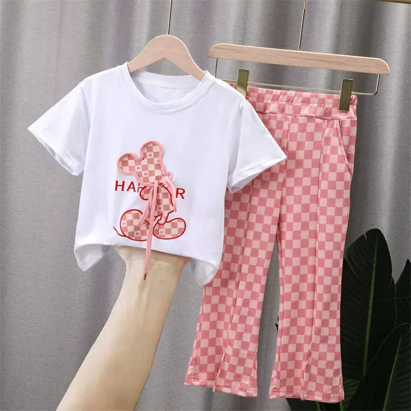 Children Clothes Sets Kids Summer Outfit Girls Short-Sleeved Cartoon Tops Trousers 2 Pcs New Baby Casual Fashion Suit