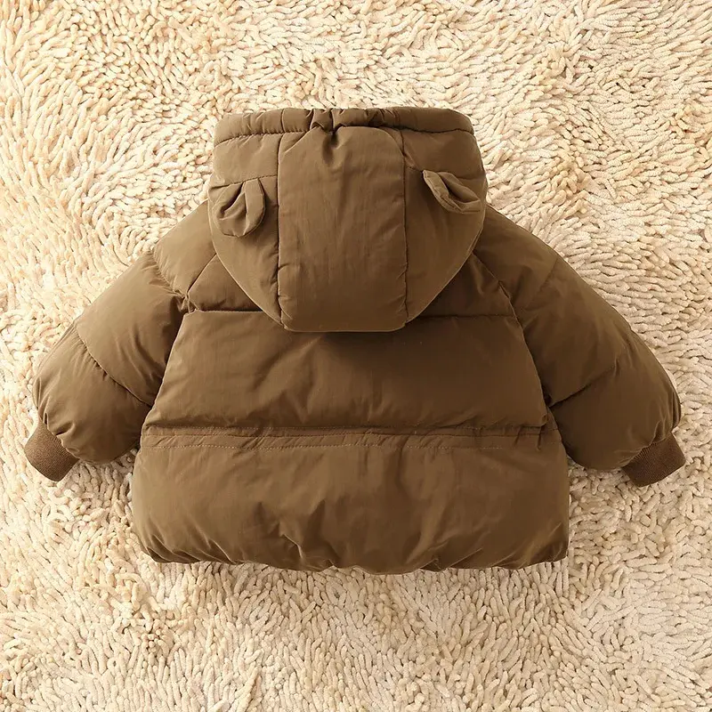 Winter Girls Coat Baby Thickened Down Jackets Boys Plush Warm Outerwear Childrens Solid Hooded Cotton Parkas Snowsuit 12M-5Y