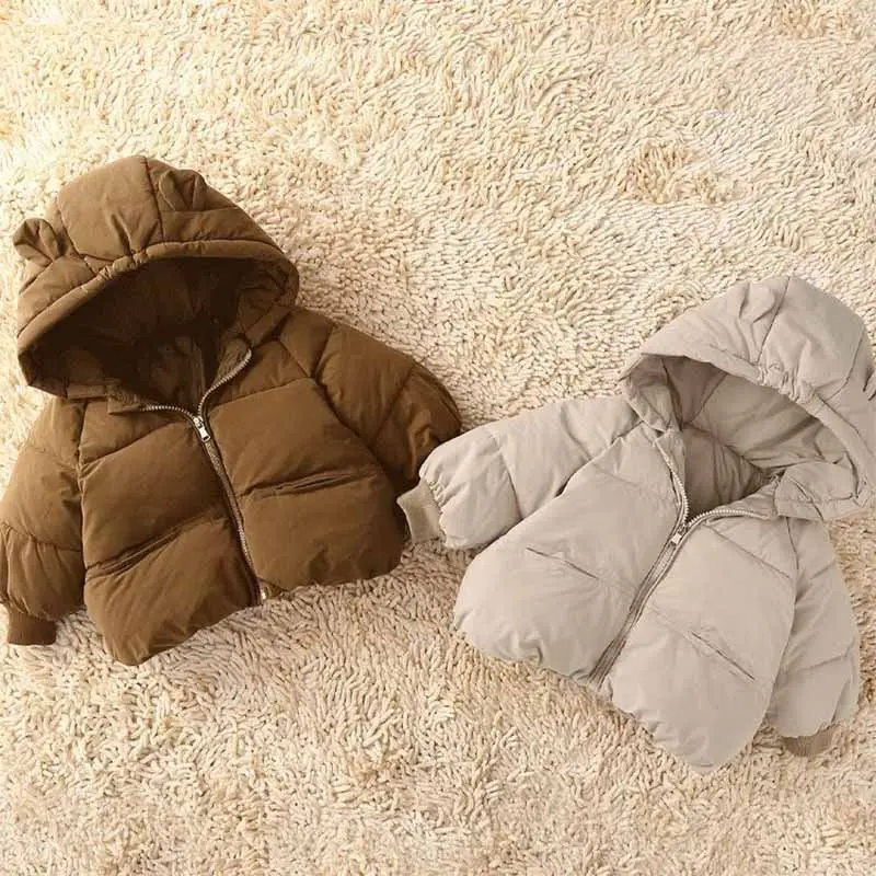 Winter Girls Coat Baby Thickened Down Jackets Boys Plush Warm Outerwear Childrens Solid Hooded Cotton Parkas Snowsuit 12M-5Y