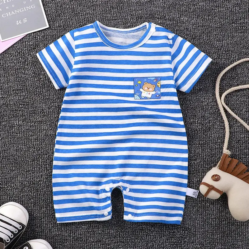 New Girls Romper Summer Baby Crawling Clothes Boys Cartoon Pajamas Kids Cotton Short-Sleeved Jumpsuits Newborn Thin Casual Tops