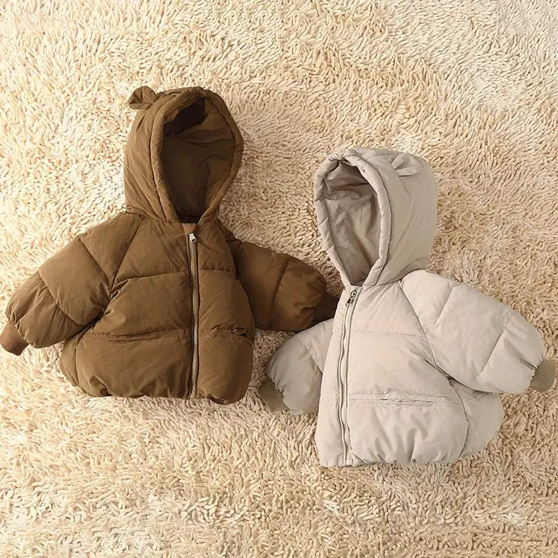Winter Girls Coat Baby Thickened Down Jackets Boys Plush Warm Outerwear Childrens Solid Hooded Cotton Parkas Snowsuit 12M-5Y