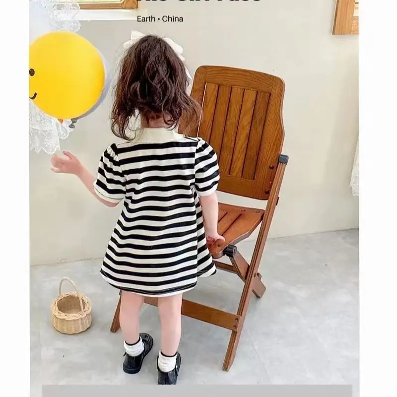 Girls Dresses Children Striped Dress Summer Kids Cartoon Cute Costume New Baby Sweet Casual A-Line Frock 2-10 Years Old