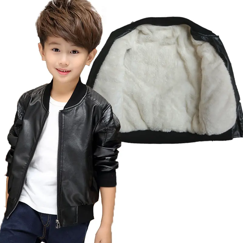 Boys Plus Velvet Leather Jackets Kids Girls Thick Coat Autumn Winter Fashion Clothing Children's Warm PU Leather Outerwear 2-14Y