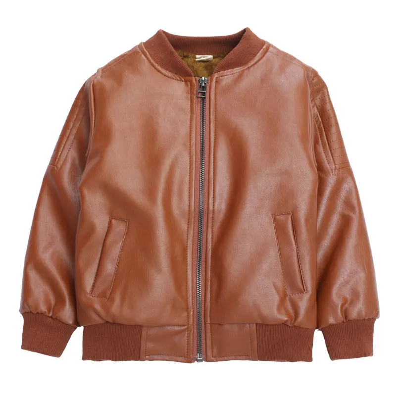 Boys Plus Velvet Leather Jackets Kids Girls Thick Coat Autumn Winter Fashion Clothing Children's Warm PU Leather Outerwear 2-14Y