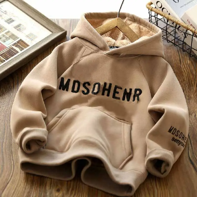 Boys' Padded Sweatshirt Winter Thickened Coat Kids Hooded Lambswool Outerwear Autumn New Children's Fleece Warm Pullover 5-14Y