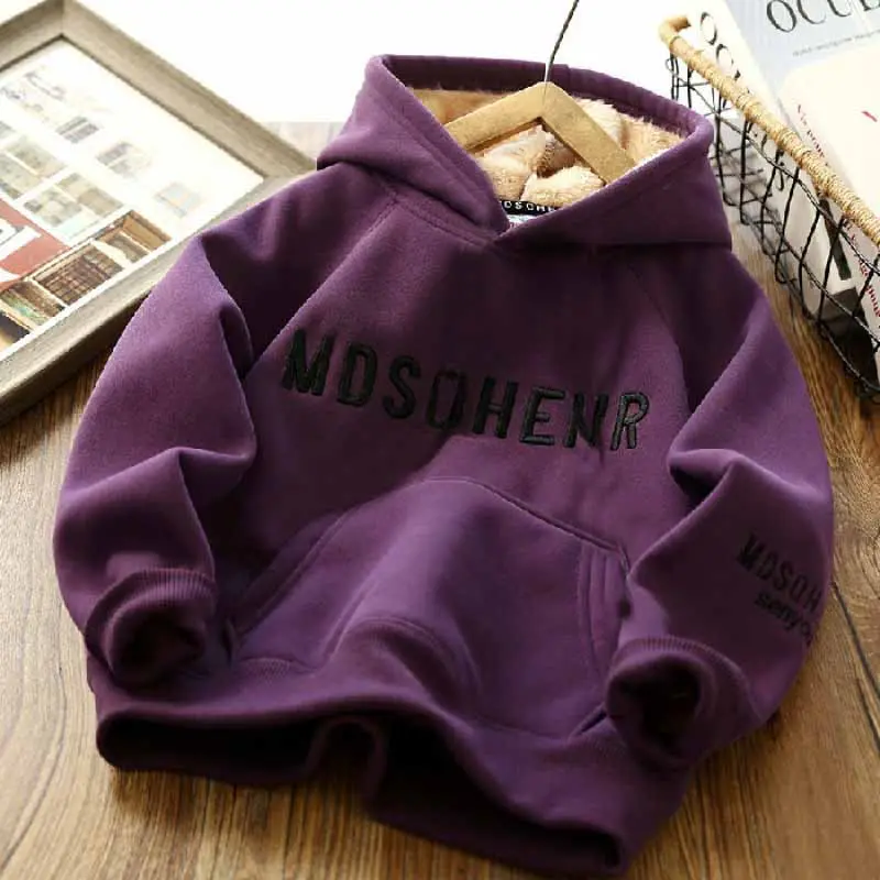 Boys' Padded Sweatshirt Winter Thickened Coat Kids Hooded Lambswool Outerwear Autumn New Children's Fleece Warm Pullover 5-14Y