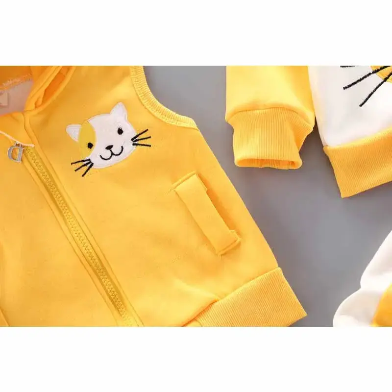 2024 Girls Padded Three Piece Children's Warm Cartoon Hooded Suit Autumn Winter Boys Fashion Casual Comfortable Sets 12M-5 Years